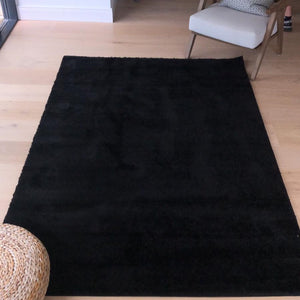 Plain Black Shaggy Rug - Oslo