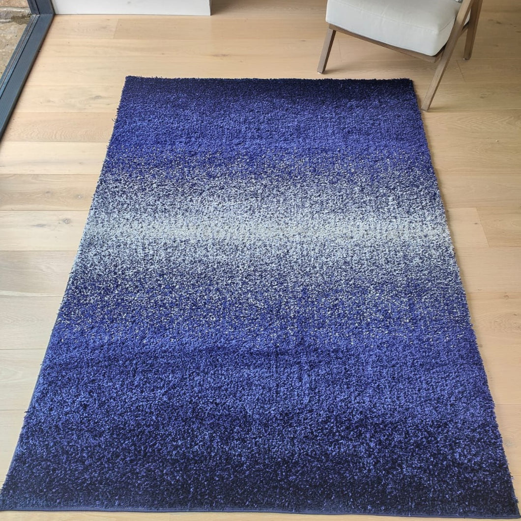 Navy Ombre Striped Shaggy Rug - Oslo