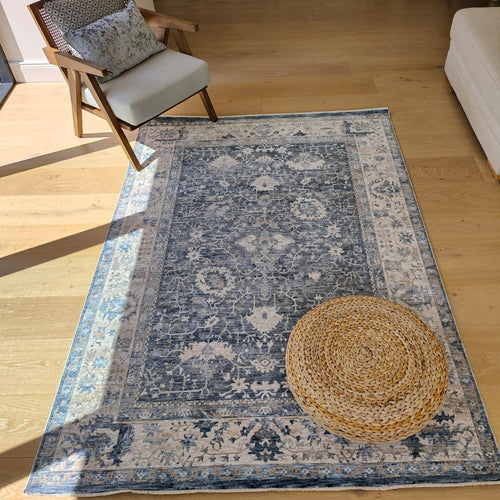 Denim Blue Distressed Oriental Rug - Ravenna