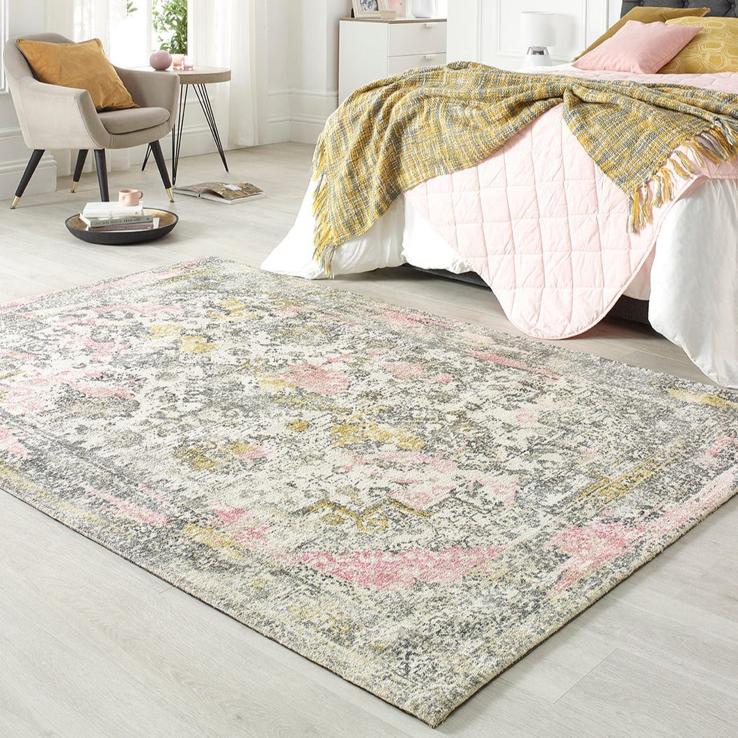 Vintage Pink and Ochre Traditional  Rug - Vogue