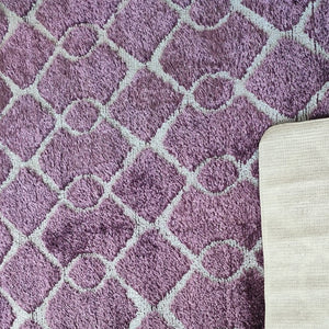 Purple Geometric Non Slip Latex Washable Shaggy Rug - Smart