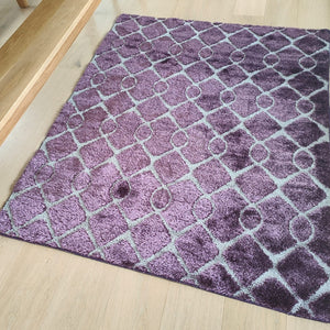 Purple Geometric Non Slip Latex Washable Shaggy Rug - Smart