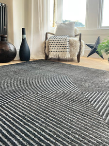 Charcoal Geometric Carved Living Room Rug - Pyramid