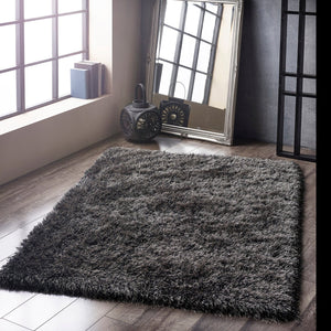 Charcoal 6cm Deep Microfibre Shaggy Rug - Ritzy