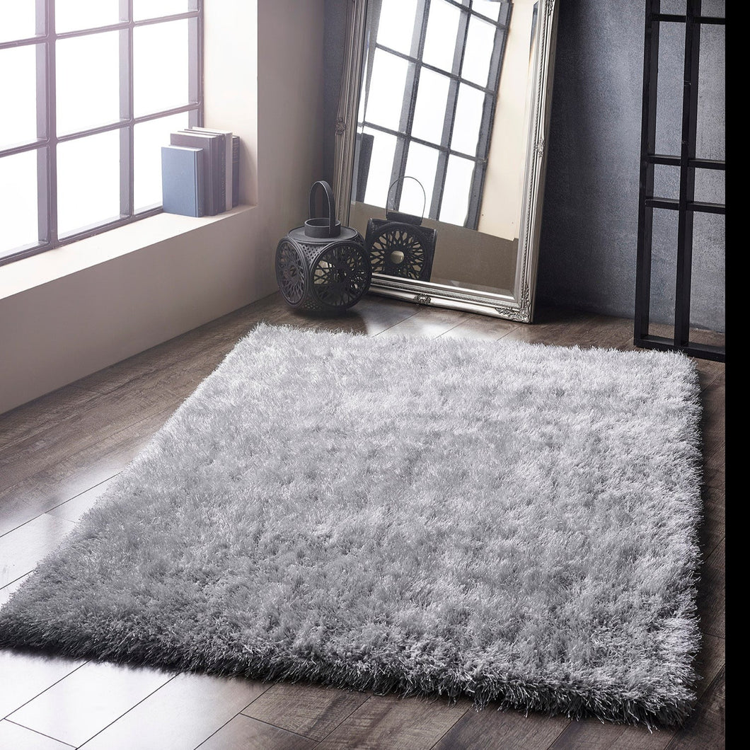 Luxurious Silver 6cm Microfibre Shaggy Rug - Ritzy