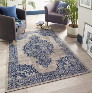 Blue Traditional Flatweave Medallion Rug - Saville