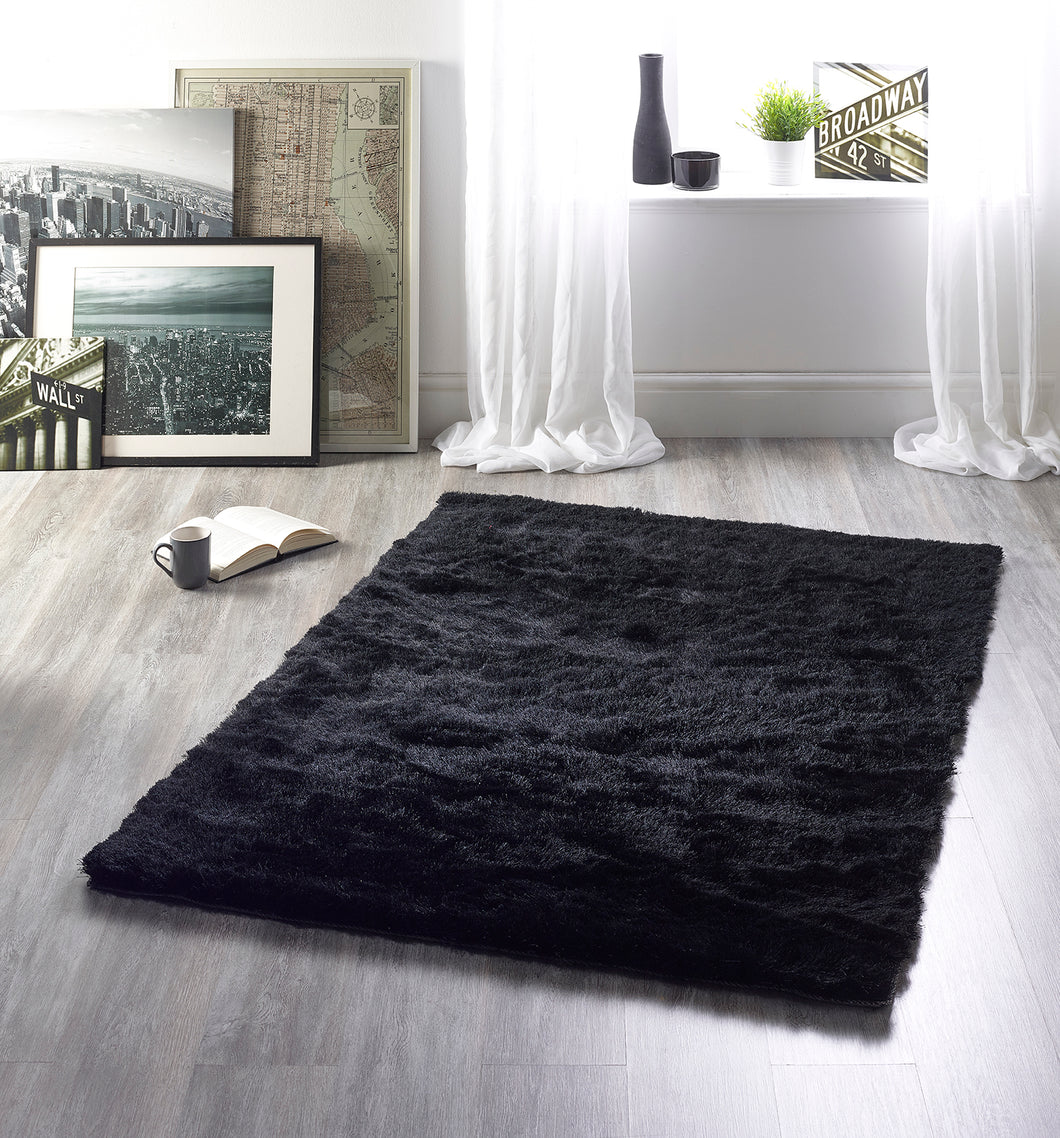 Deep Black 4.5cm Shaggy Rug - Shimmer