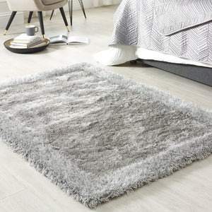 Deep Grey Bordered 4.5cm Shaggy Rug - Shimmer