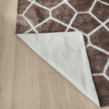 Load image into Gallery viewer, Brown Geometric Non Slip Latex and Machine Washable Shaggy Rug - Smart