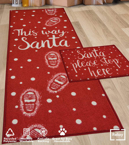 This Way Santa Christmas Runner and Doormat Set - Deco