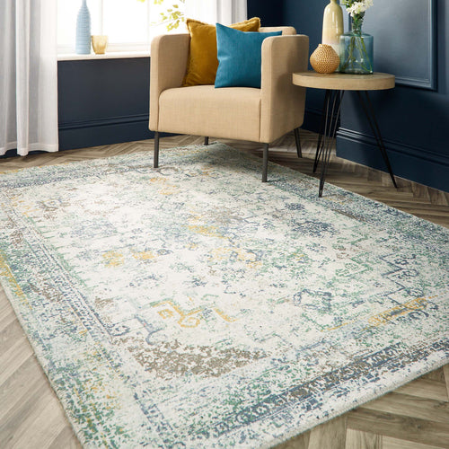 Antique Blue and Ochre Traditional  Rug - Vogue