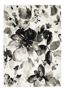 Super Soft Classic Artistic Grey Floral Rug - Watercolour
