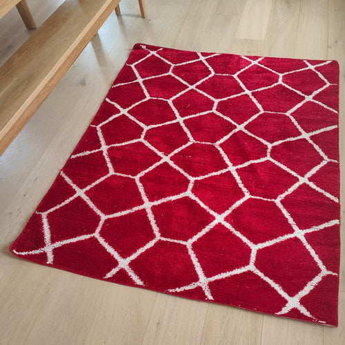 Red Carved Non Slip Latex Washable Shaggy Rug - Smart