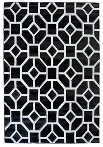 Black with White Carved Pile Geometric Area Rug - Daytona