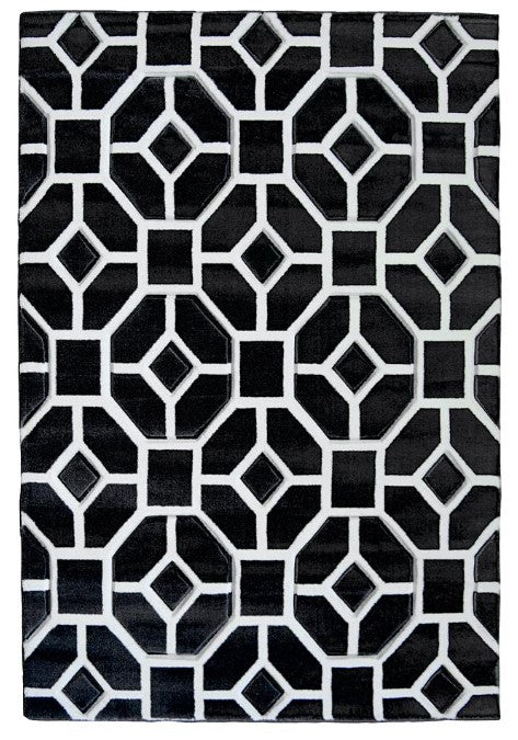 Black with White Carved Pile Geometric Area Rug - Daytona