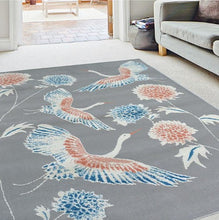 Load image into Gallery viewer, Grey with Red and Blue Bird Print Designer Area Rug - Dorsey