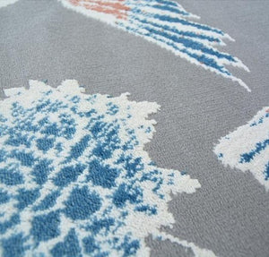 Grey with Red and Blue Bird Print Designer Area Rug - Dorsey