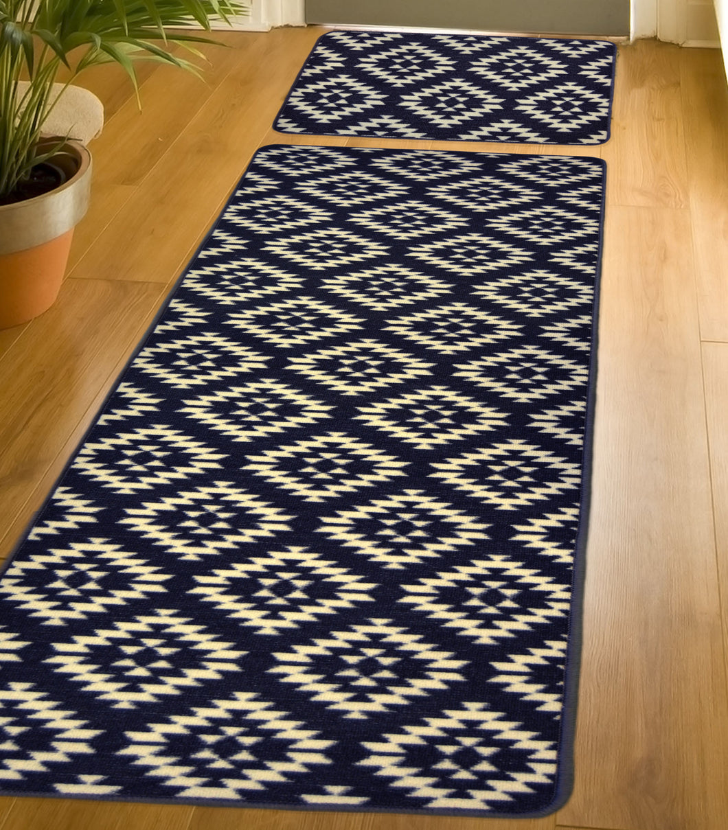 Navy Non Slip Runner and Doormat Set  - Matre