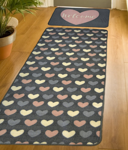 Pink Hearts Welcome Mat and Runner Rug - Matre