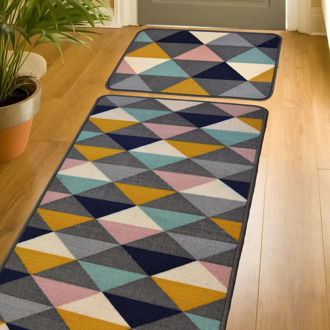 Colorful Non Slip and Washable Runner and Doormat Set - Matre