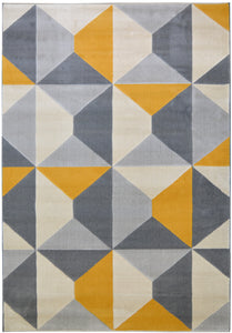 Mustard Yellow & Grey Geometric Flatweave Rug - Ballina