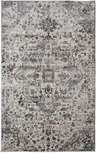 Grey Traditional Damask Living Room Rug - Dorsey