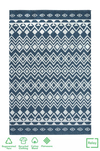 Blue Aztec Recycled Cotton Living Room Rug - Regen