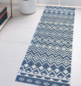 Blue Aztec Recycled Cotton Living Room Rug - Regen