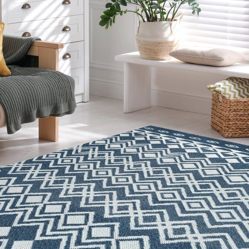 Blue Aztec Recycled Cotton Living Room Rug - Regen