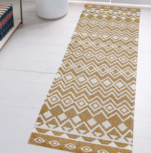 Gold Aztec Recycled Cotton Living Room Rug - Regen