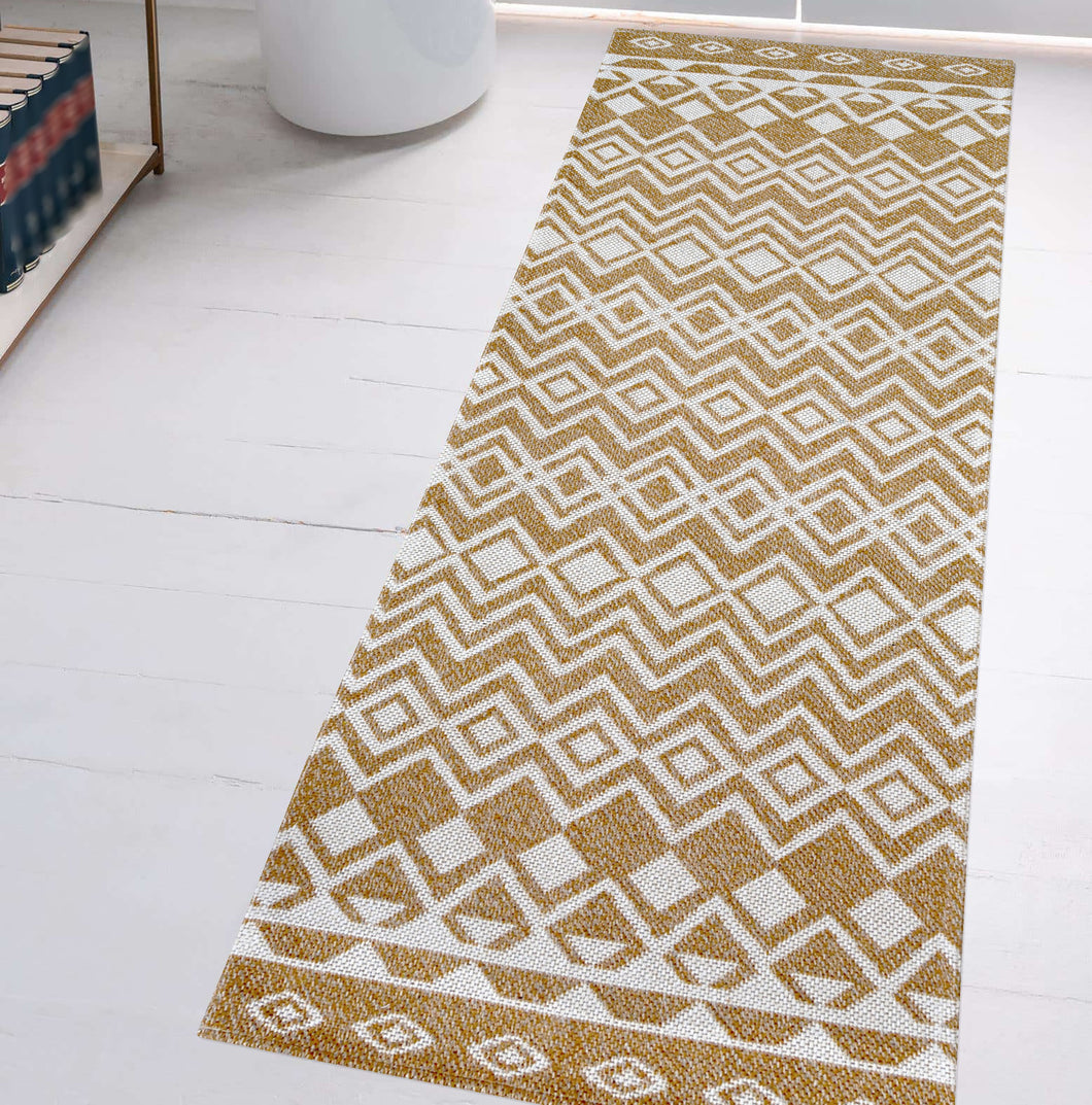 Gold Aztec Recycled Cotton Living Room Rug - Regen