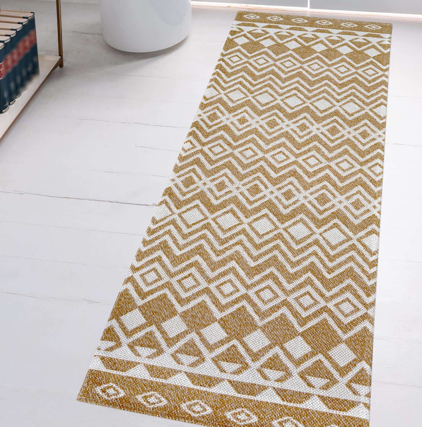Gold Aztec Recycled Cotton Living Room Rug - Regen