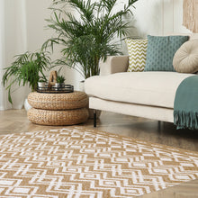 Load image into Gallery viewer, Gold Aztec Recycled Cotton Living Room Rug - Regen