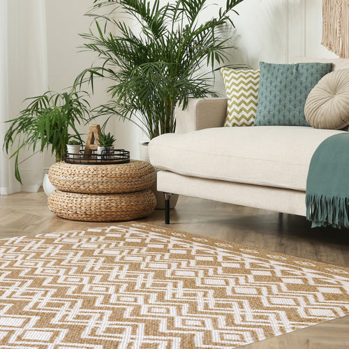 Gold Aztec Recycled Cotton Living Room Rug - Regen