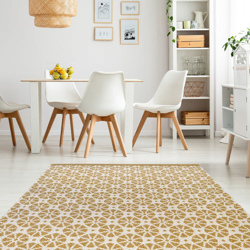 Ochre Moroccan Recycled Cotton Living Room Rug - Regen