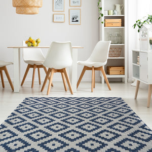 Navy Recycled Cotton Geometric Flatweave Rug - Regen