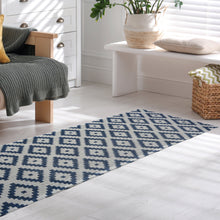 Load image into Gallery viewer, Navy Recycled Cotton Geometric Flatweave Rug - Regen