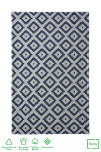 Navy Recycled Cotton Geometric Flatweave Rug - Regen