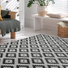 Load image into Gallery viewer, Grey Recycled Cotton Tribal Flatweave Rug - Regen