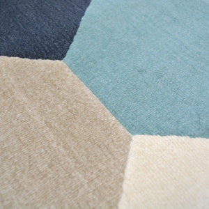 Teal Blue & Grey Geometric Flatweave Rug - Ballina