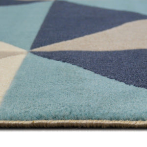 Teal Blue & Grey Geometric Flatweave Rug - Ballina