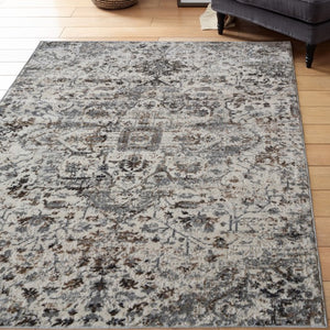 Grey Traditional Damask Living Room Rug - Dorsey