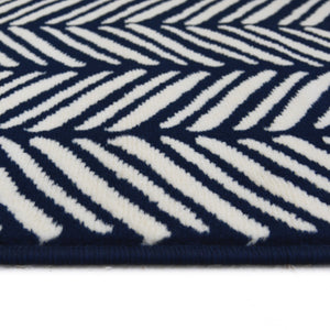 Navy Herringbone Living Room Rug - Islay