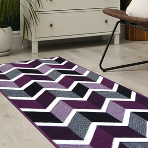 Purple Chevron Print Living Room Rug - Islay