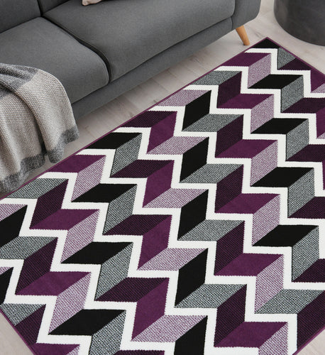 Purple Chevron Print Living Room Rug - Islay