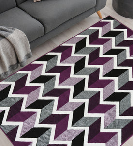 Purple Chevron Print Living Room Rug - Islay