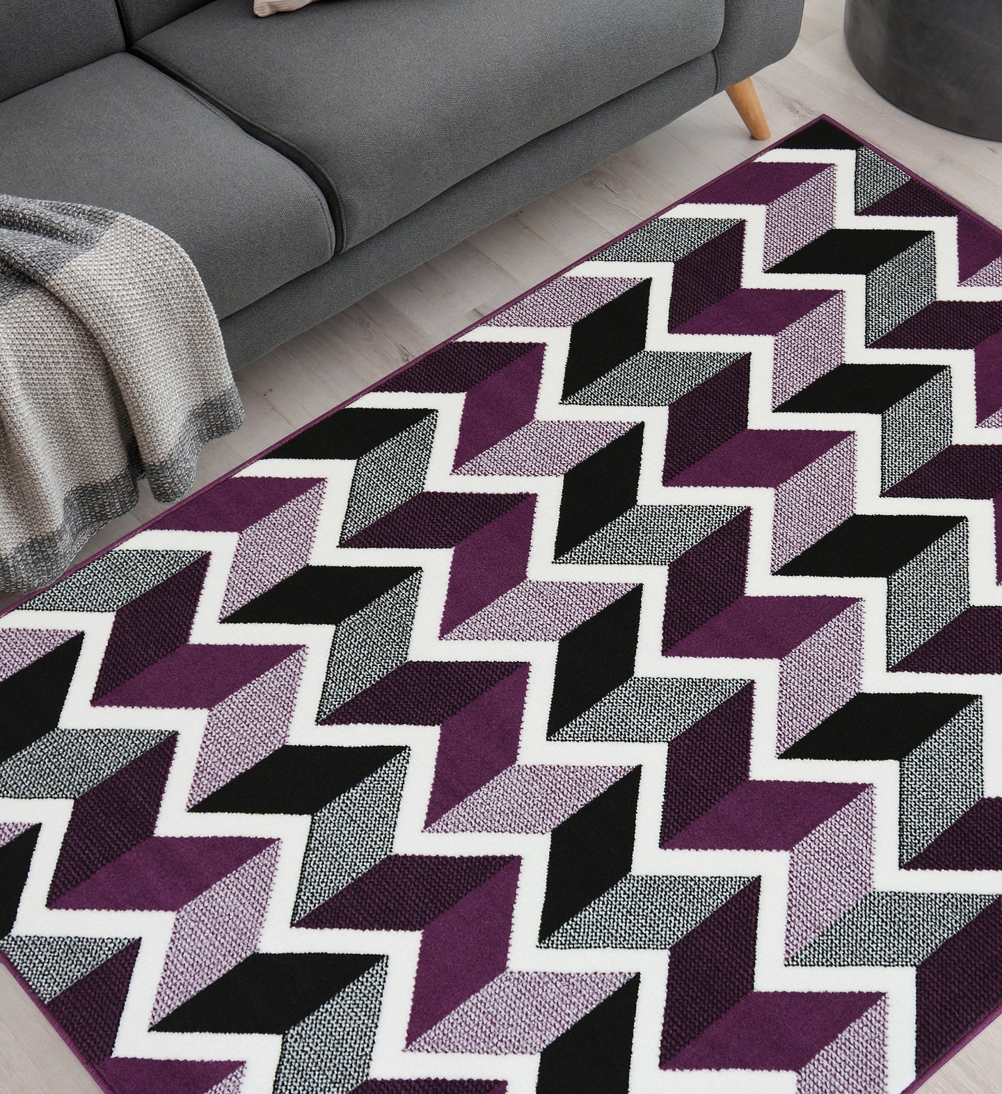 Purple Chevron Print Living Room Rug - Islay