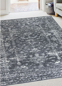 Charcoal Grey Distressed Living Room Rug - Islay
