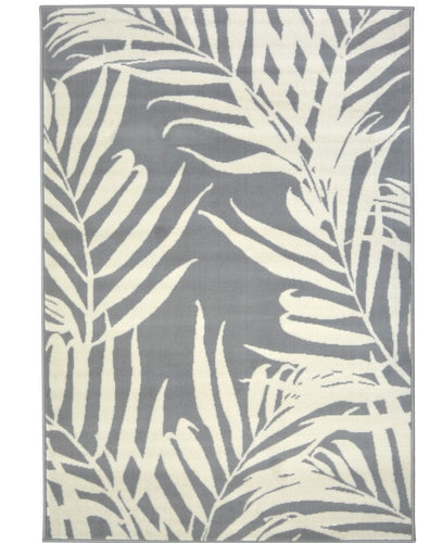 Grey Tropical Floral Living Room Rug - Islay