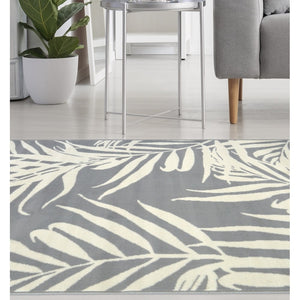 Grey Tropical Floral Living Room Rug - Islay